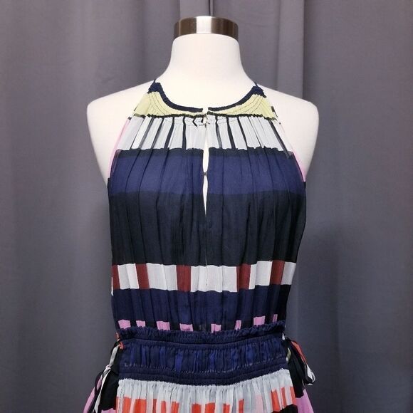APIECE APART Lippard Multi Color Striped Chiffon Silk Midi Dress 4 - Picture 4 of 13